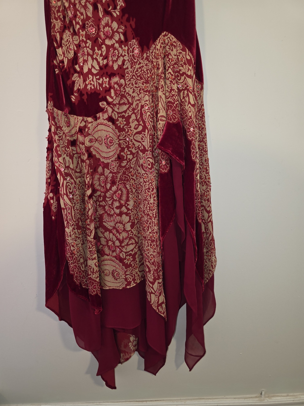VTG Sue Wong Nocturne 90s Y2K Devoré Velvet Silk Hankerchief Fairy Midi Dress - Picture 4 of 10